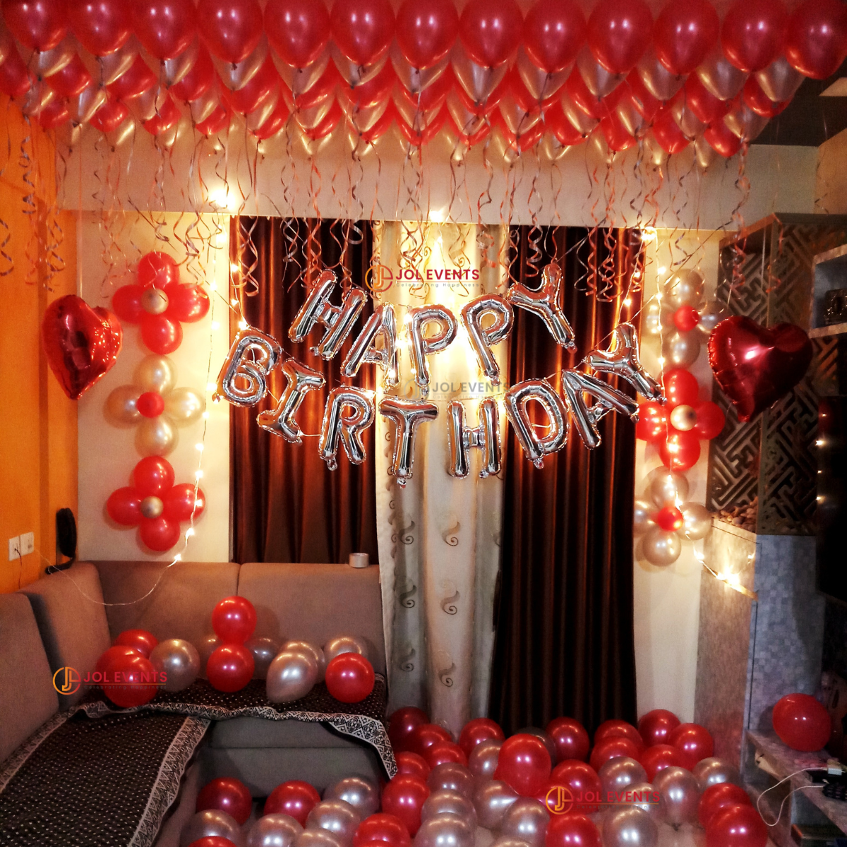 Red Silver BIrthday Balloons